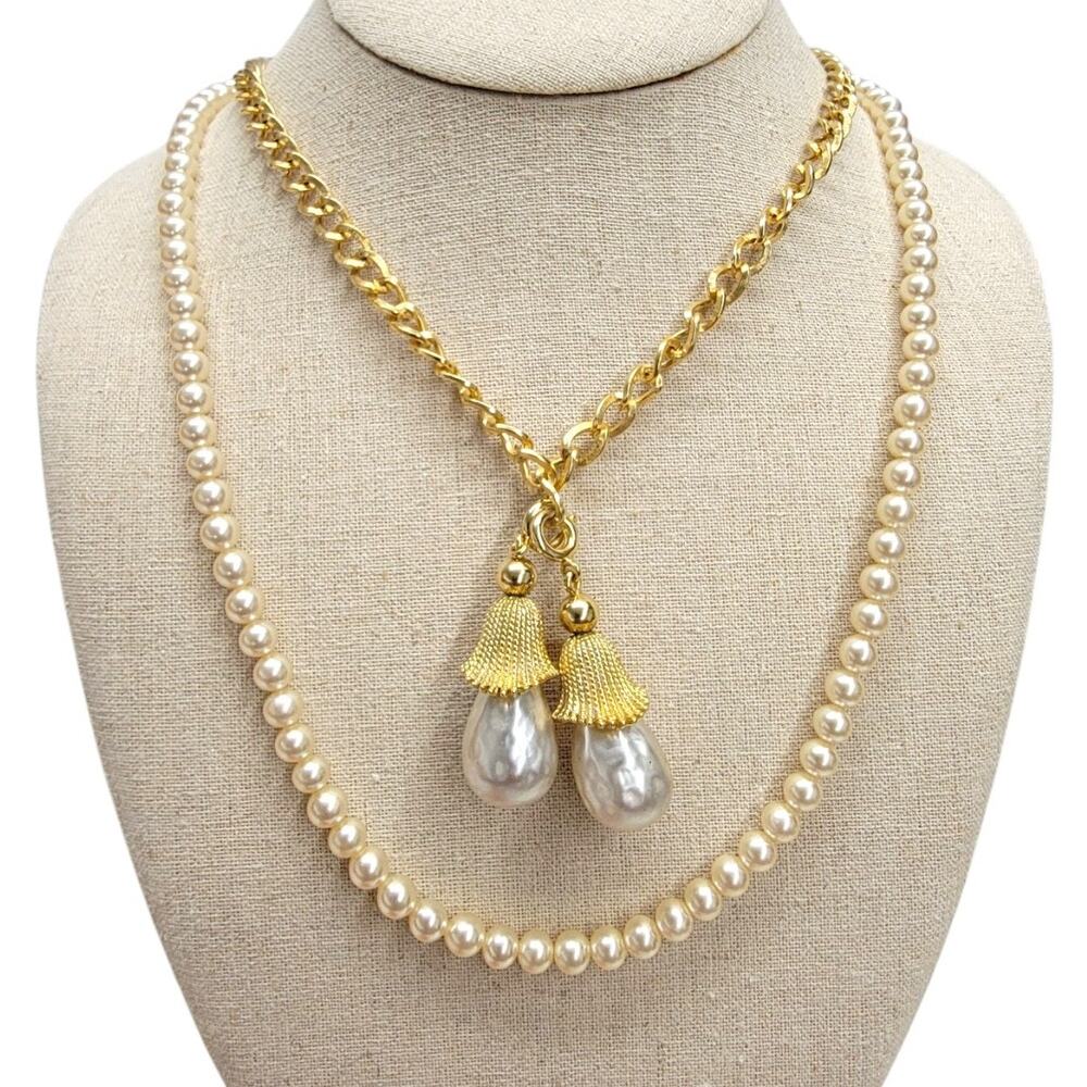 Vintage Sarah Coventry Fashion Parade Convertible Faux Pearl Drop Necklace